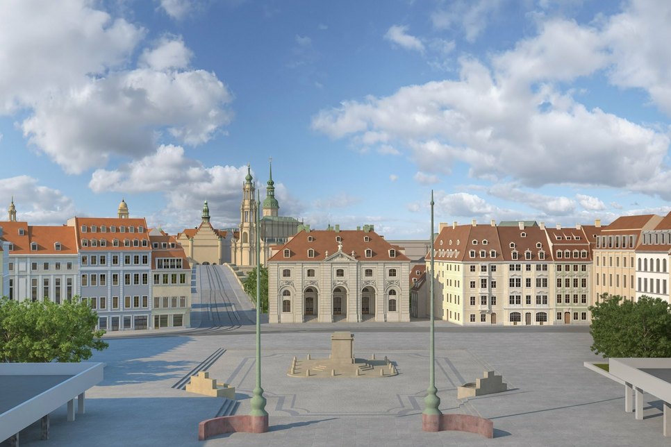 Blick auf den Neustädter Markt von der Hauptstraße - Visualisierung 2020 GHND - Arte 4D.