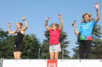 Weltklassesportlerinnen turnen vor: Aline Rotter-Focken, Elisabeth Seitz und Heike Drechsler (v.l.n.r.)