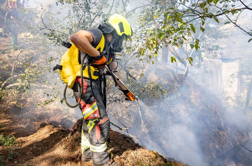 Waldbrandbekäpfung auf dem Pfaffenstein am 8. September.