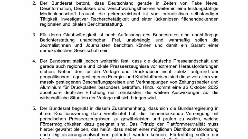 Antrag zum Erhalt der Pressevielfalt