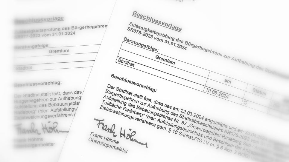 Im Radeberger Stadtrat wurde mit zwei Beschlussvorlagen das Bürgerbegehren zur Aufhebung eines Stadtratsbeschlusses zu zwei Gewerbegebieten mehrheitlich abgelehnt.