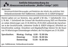 AZV Bekanntmachung/Auslegung