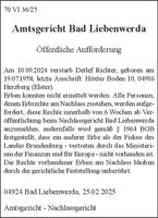 Öffentliche Aufforderung 70 VI 36/25