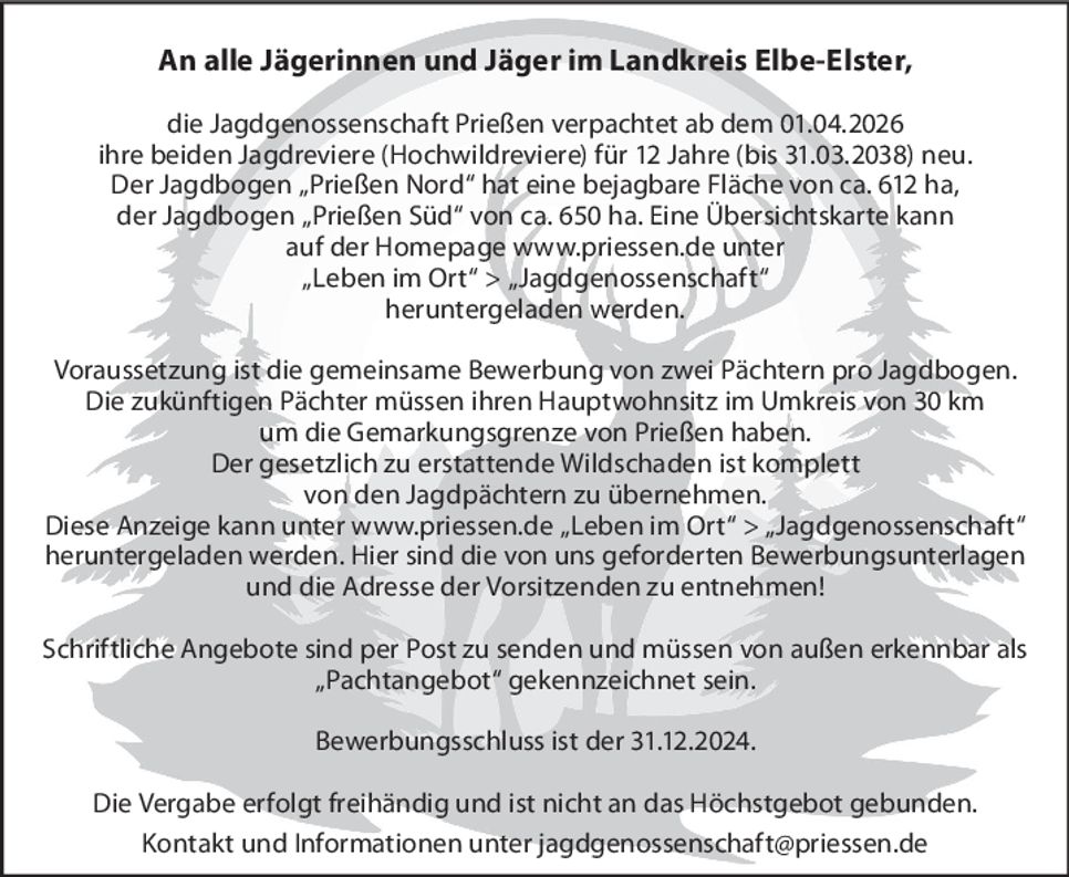 Jagdgenossenschaft Verpachtung