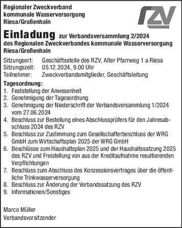 Einladung Verbandsversammlung 2/24