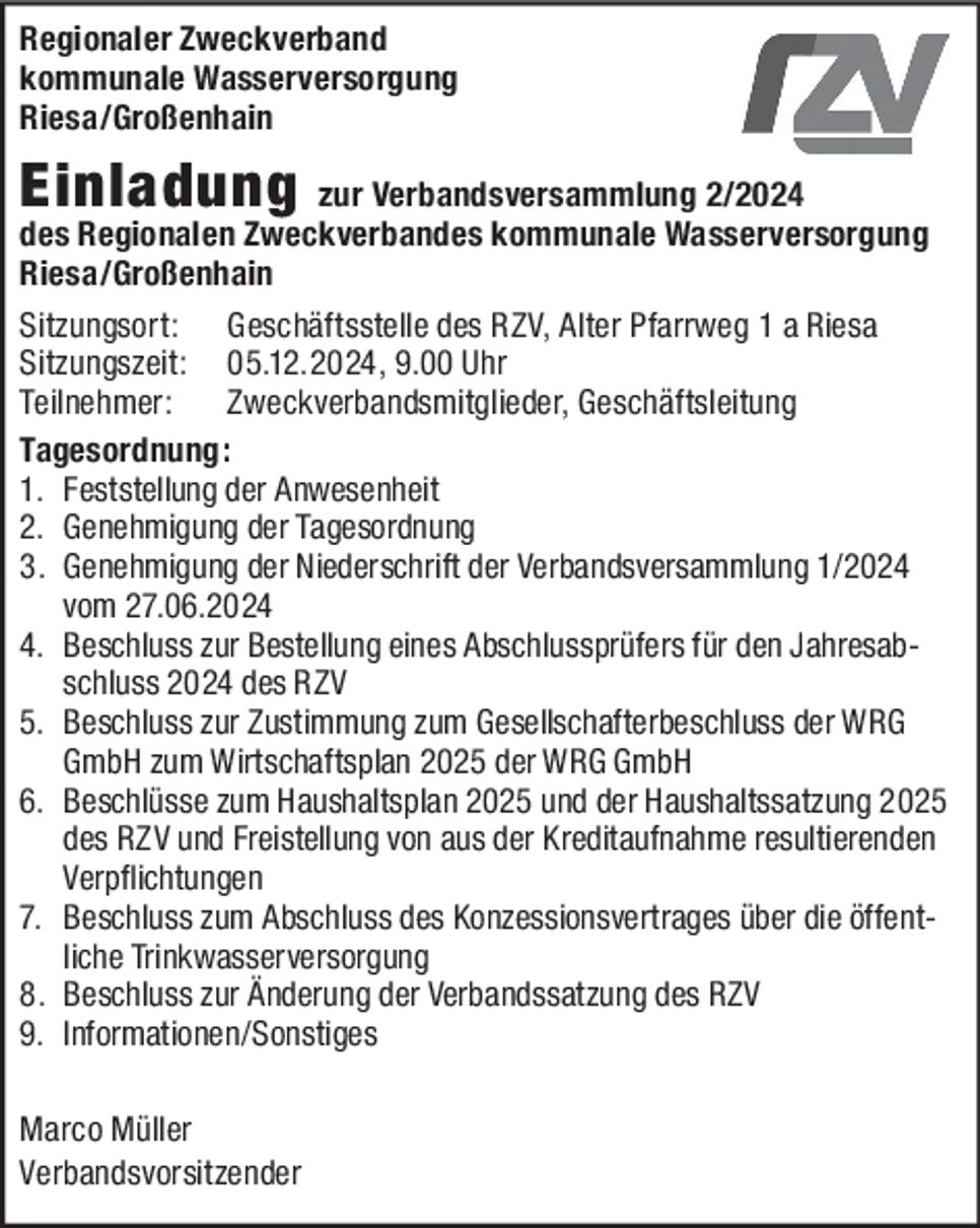 Einladung Verbandsversammlung 2/24