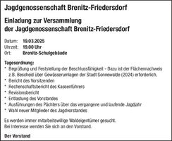 Jagdgenossenschaft Brenitz Versammlung