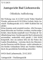 Öffentliche Aufforderung 72 VI 28/25