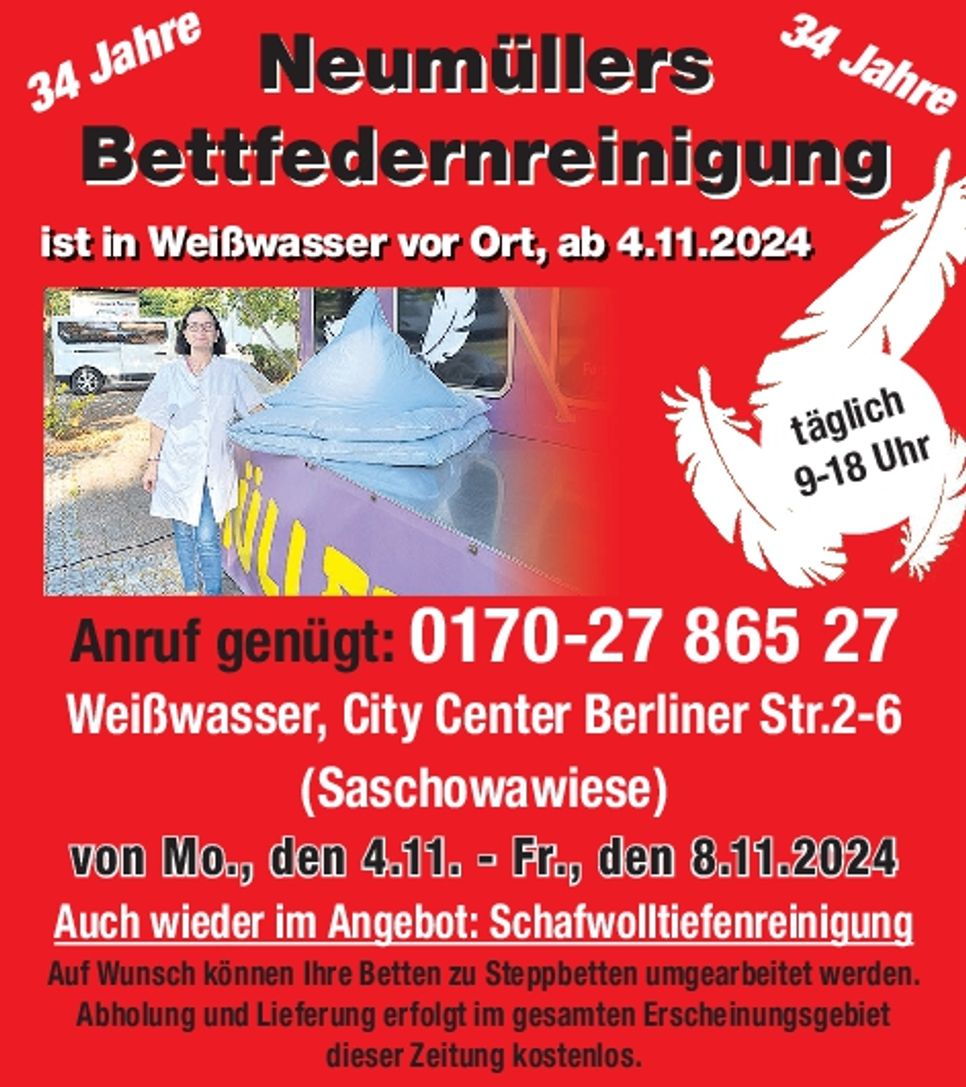 Bettfedernreini. Neumüller Weißwasser