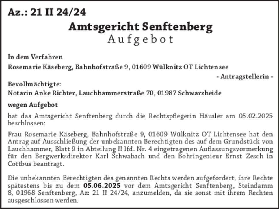 Aufgebot 21 II 24/24