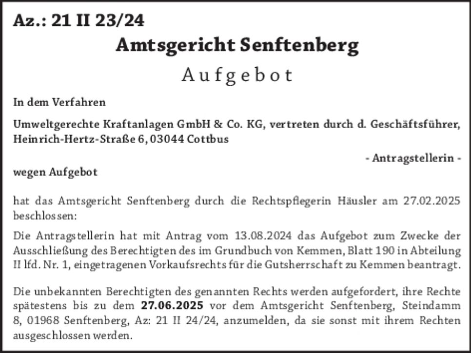 Aufgebot 21 II 23/24