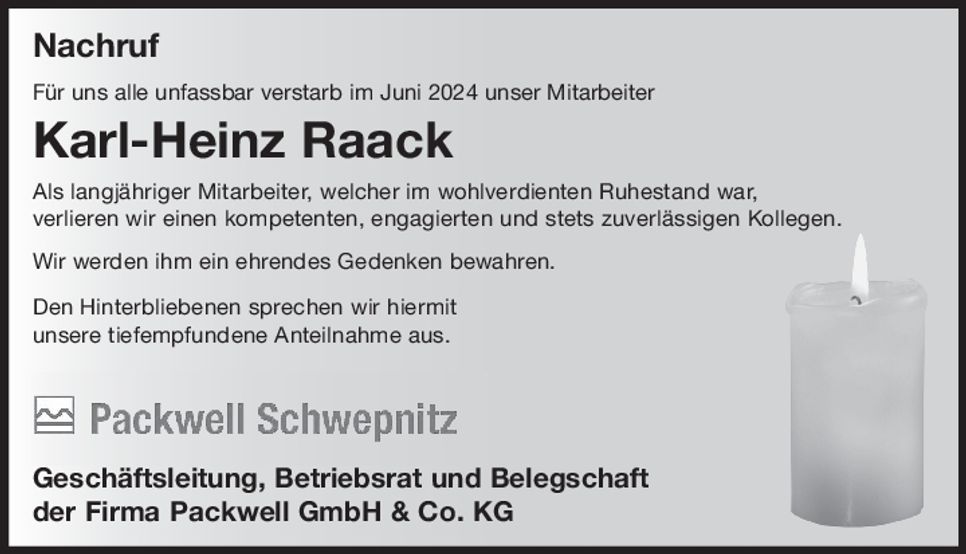 Nachruf Karl-Heinz Raack