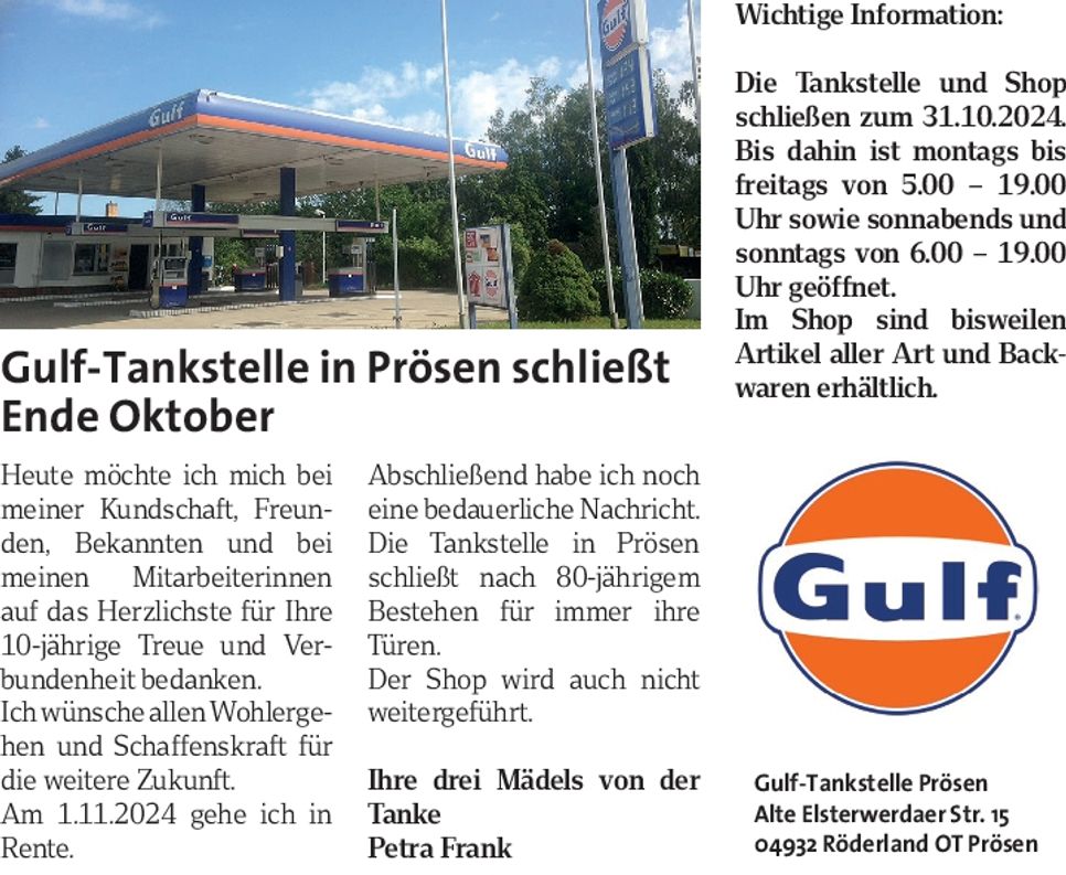 Gulf Tankstelle - Schließung