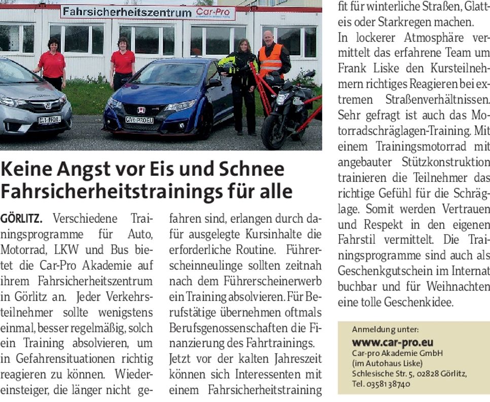 Schaufenster Fahrsicherheitstraining